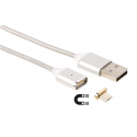 Câble micro usb tressé blanc dongle magnétique 1m