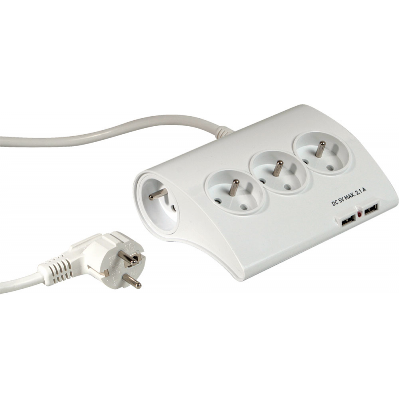 Multiprise encastrable pour bureau, 3 prises 230V + 2 USB