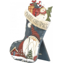 Chaussette de noël en bois, motifs père noël et bonhomme de neige
