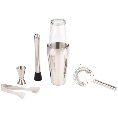 Set de barman shaker en inox, pilon et passoire à cocktail